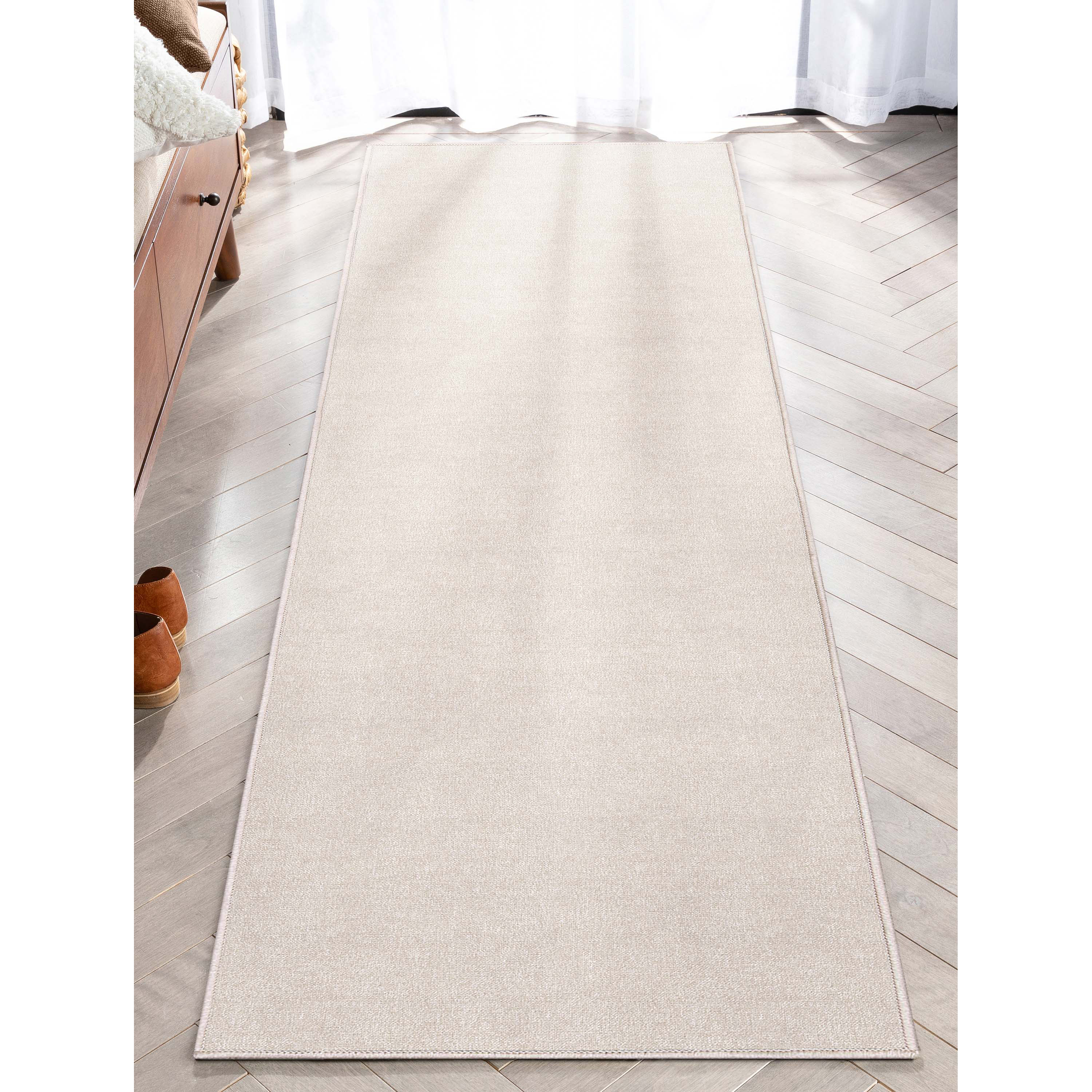 Well Woven Plain Solid Modern Solid Ivory Flat-Weave 2'3" x 7'3" Runner Rug