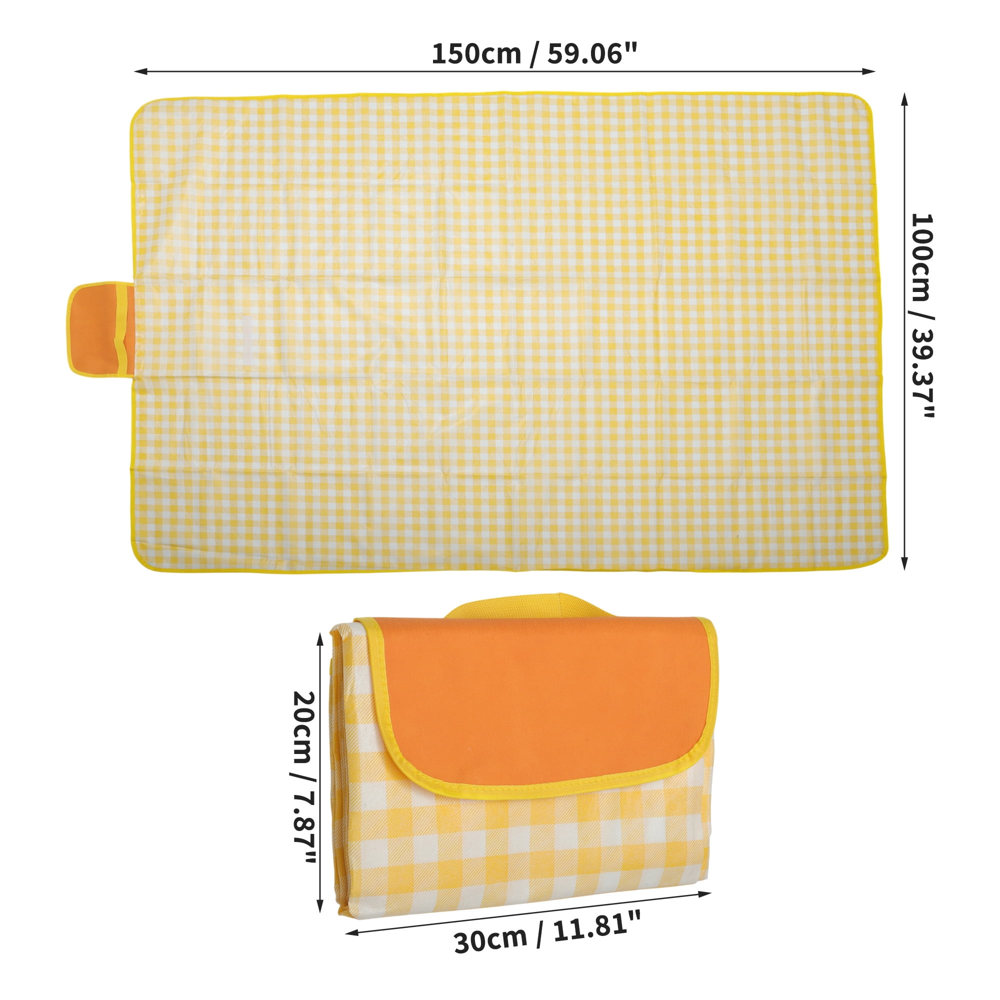 Unique Bargains Picnic Blanket Beach Mat Lightweight with Handle Yellow 150x100cm