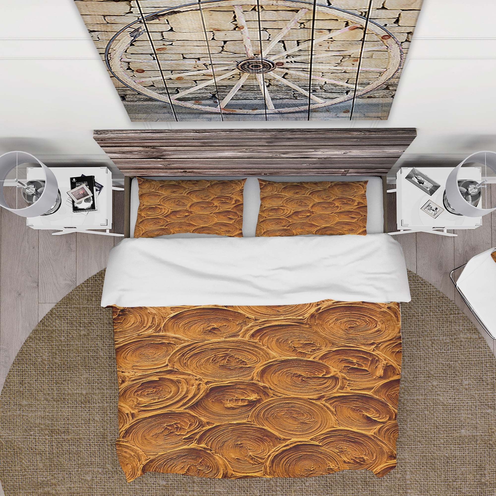 Designart 'Concentric Paint Rings in Earthy Gold Brown' Mid-Century Modern Duvet Cover Set