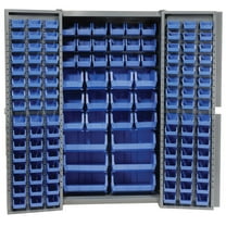 Global Industries Assembled Heavy-Duty Steel Bin Cabinet with 132 Blue Bins