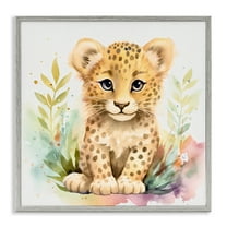 Stupell Industries Baby Cheetah Cub Animals Painting Gray Framed Art Print Wall Art, 24 x 24