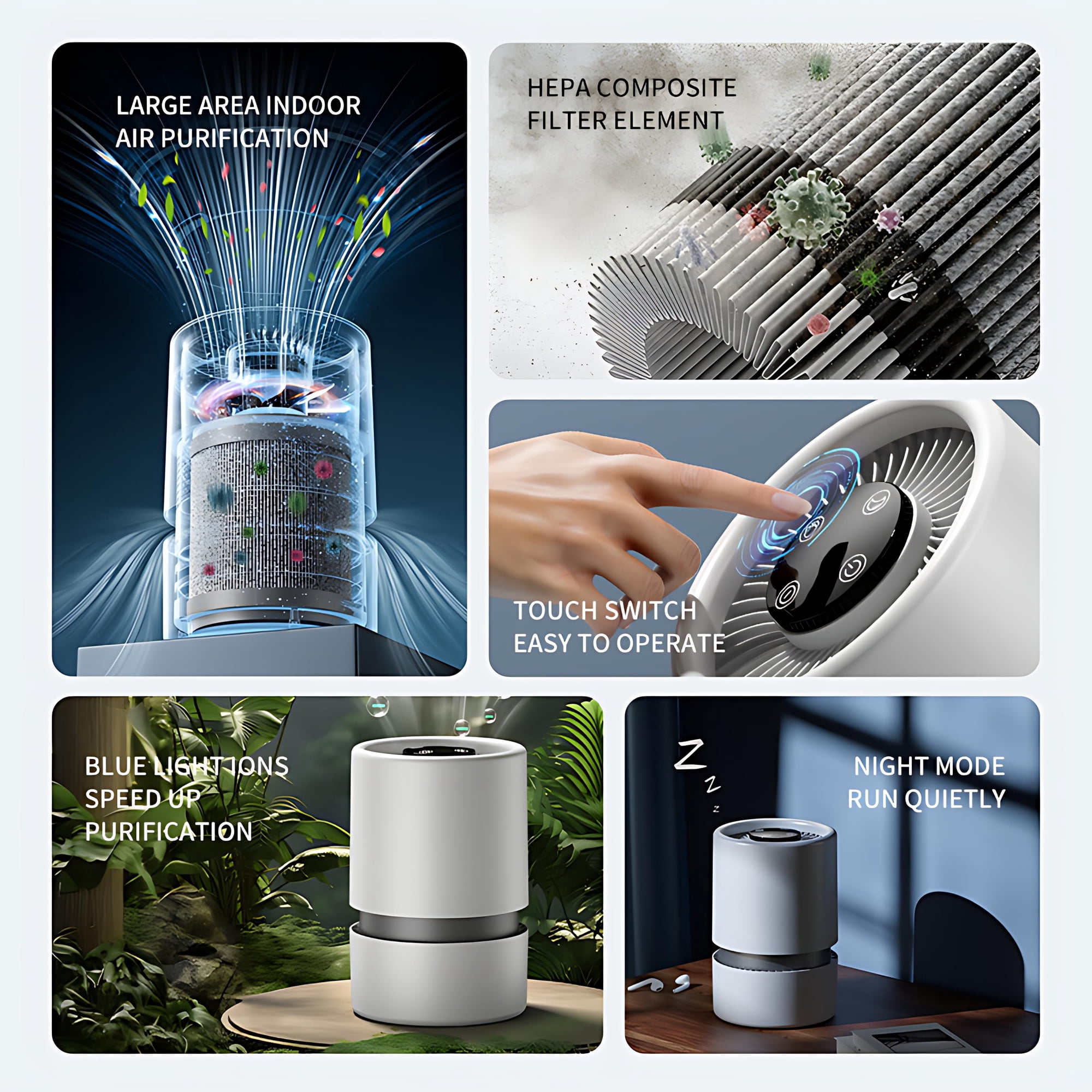 INSMART Air Purifiers for Bedroom, Quiet Air Purifier with HEPA Filter for Home,Smoke Dust Pet Dander, Odor, Hair for 500 SQ.ft