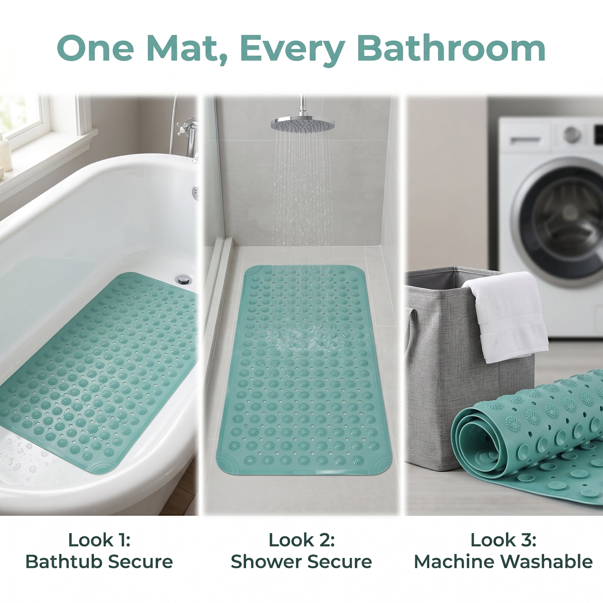 Unique Bargains Non Slip Quick Dry Machine Washable Bath Tub Mat Green 32" x 16"