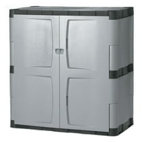 Rubbermaid Double-Door 2-Shelf Cabinet, Black and Gray