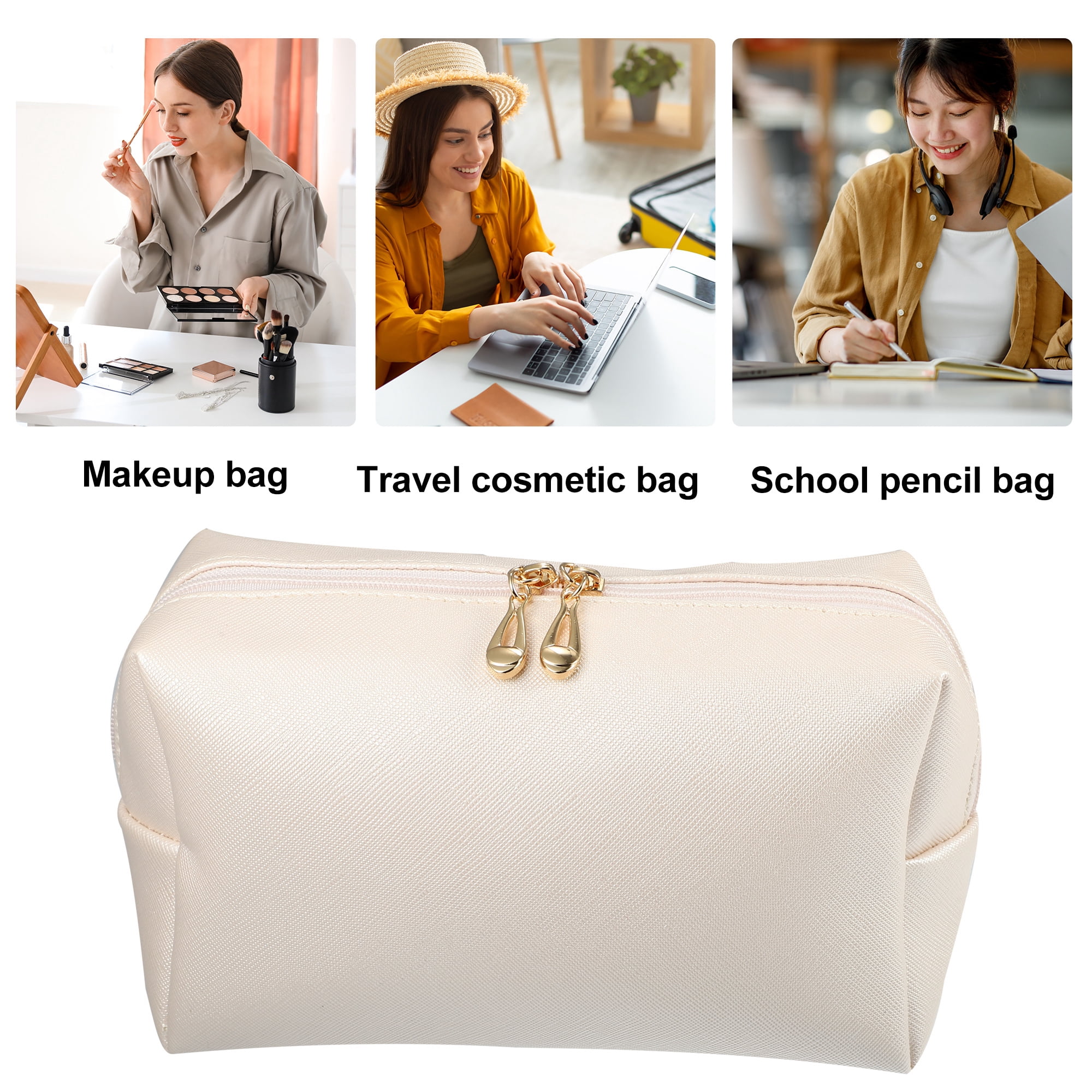 Unique Bargains Floral Makeup Bag Zipper Flower Cosmetic Pouch Beige