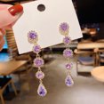thumbnail image 3 of Eosunjian 1 Pair Women Earrings Long Sparkling Rhinestone Luxury Dangle Earrings for Prom Purple, 3 of 13
