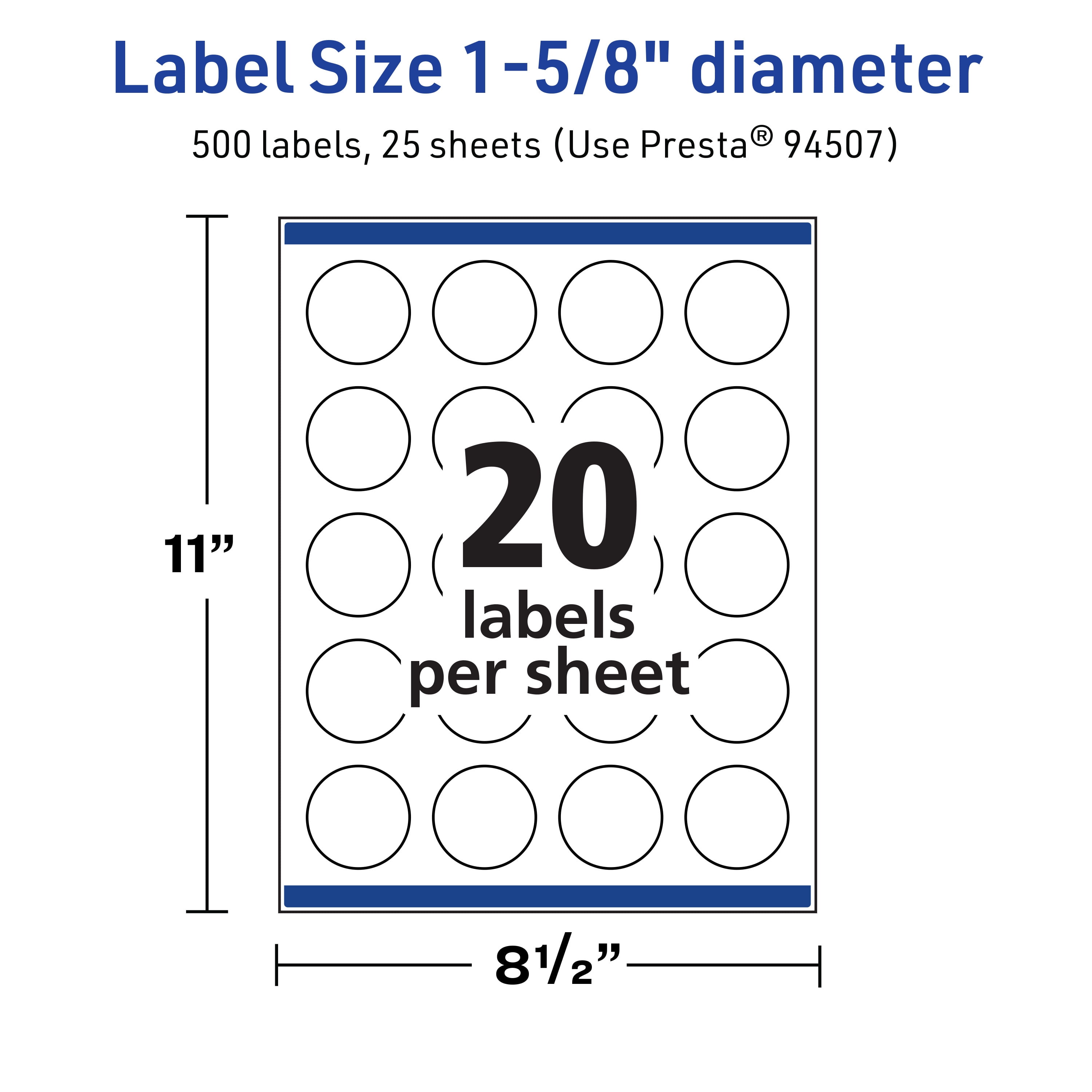 Avery TrueBlock Round Labels, 1-5/8" Diameter, 500ct