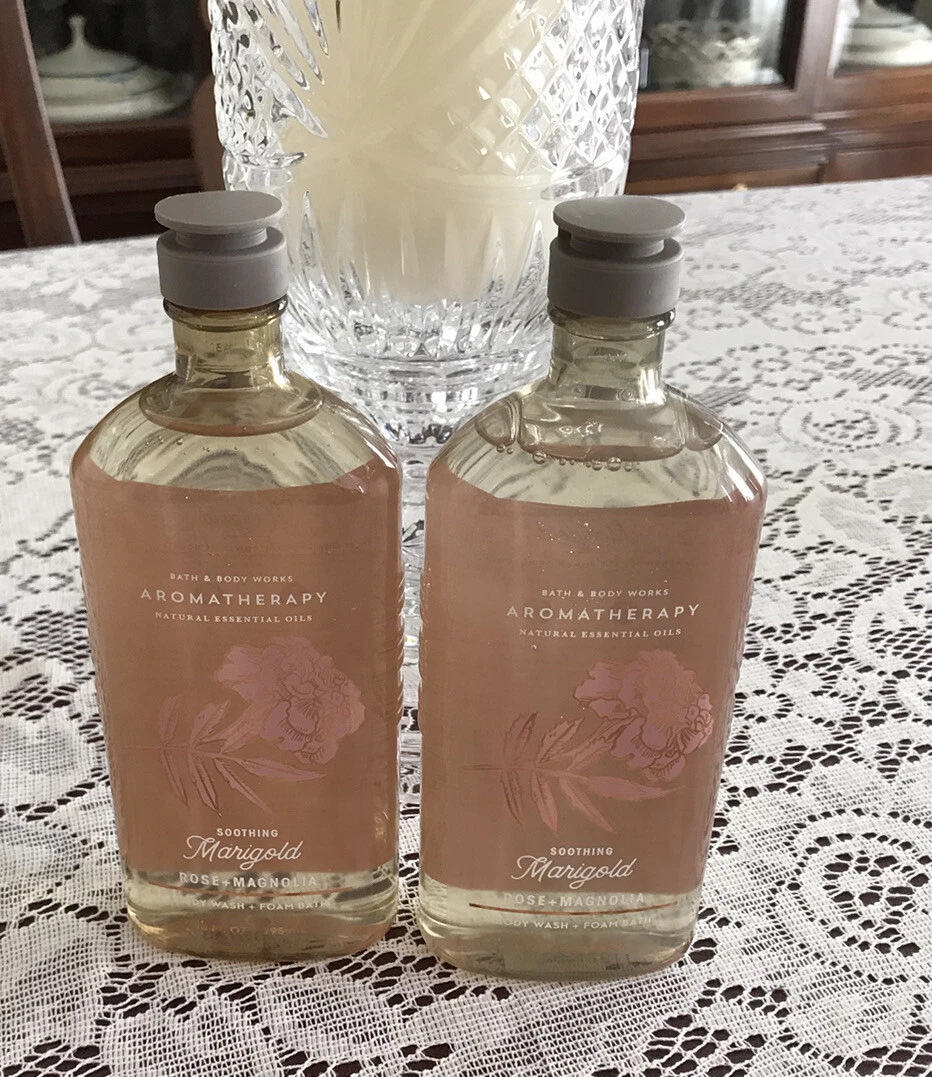 Bath and Body Works Aromatherapy Soothing Natural Essential Oils Body Wash and Foam Bath Twin Pack, Marigold Rose and Magnolia