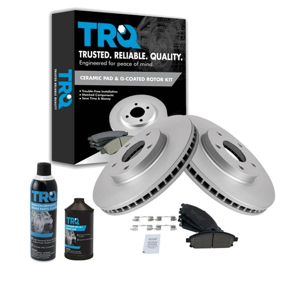 TRQ Front Disc Brake Pad & Coated Rotor Kit w/Chemicals for 04-09 Nissan Quest BKA24011