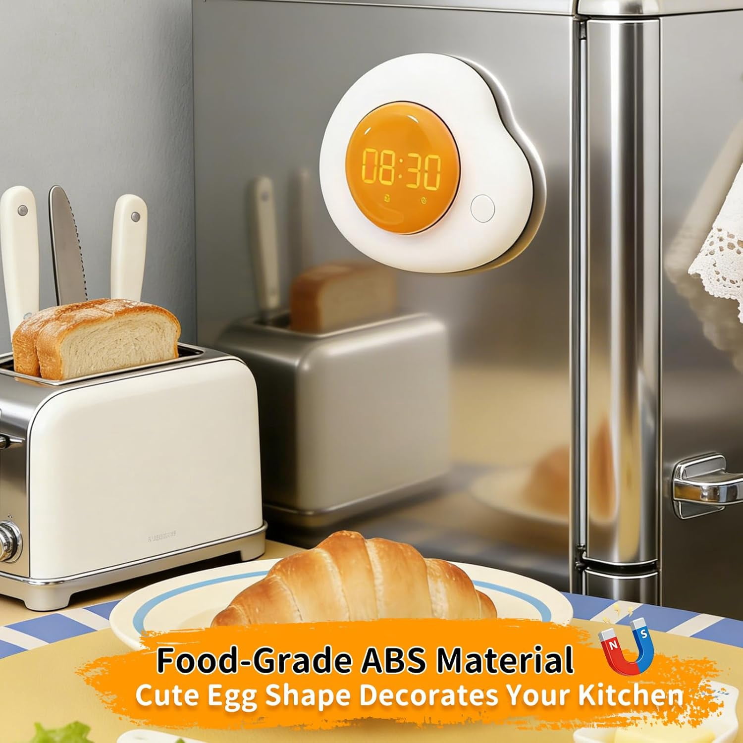 CATPAN Egg Timer - Magnetic Kitchen Timer with Large LED Display & Preset Buttons (8 Min Soft Boiled), Easy Manual Rotating Dial for Medium/Hard Boiled, So Simple for Seniors Kids, Fun Cooking Gadget