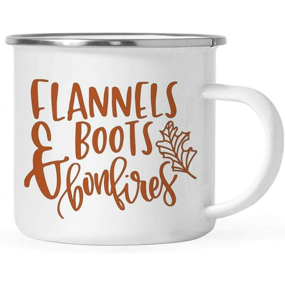 Koyal Wholesale Fall Autumn Season 11oz. Stainless Steel Campfire Coffee Mug Gift, Flannels Boots & Bonfires, 1-Pack