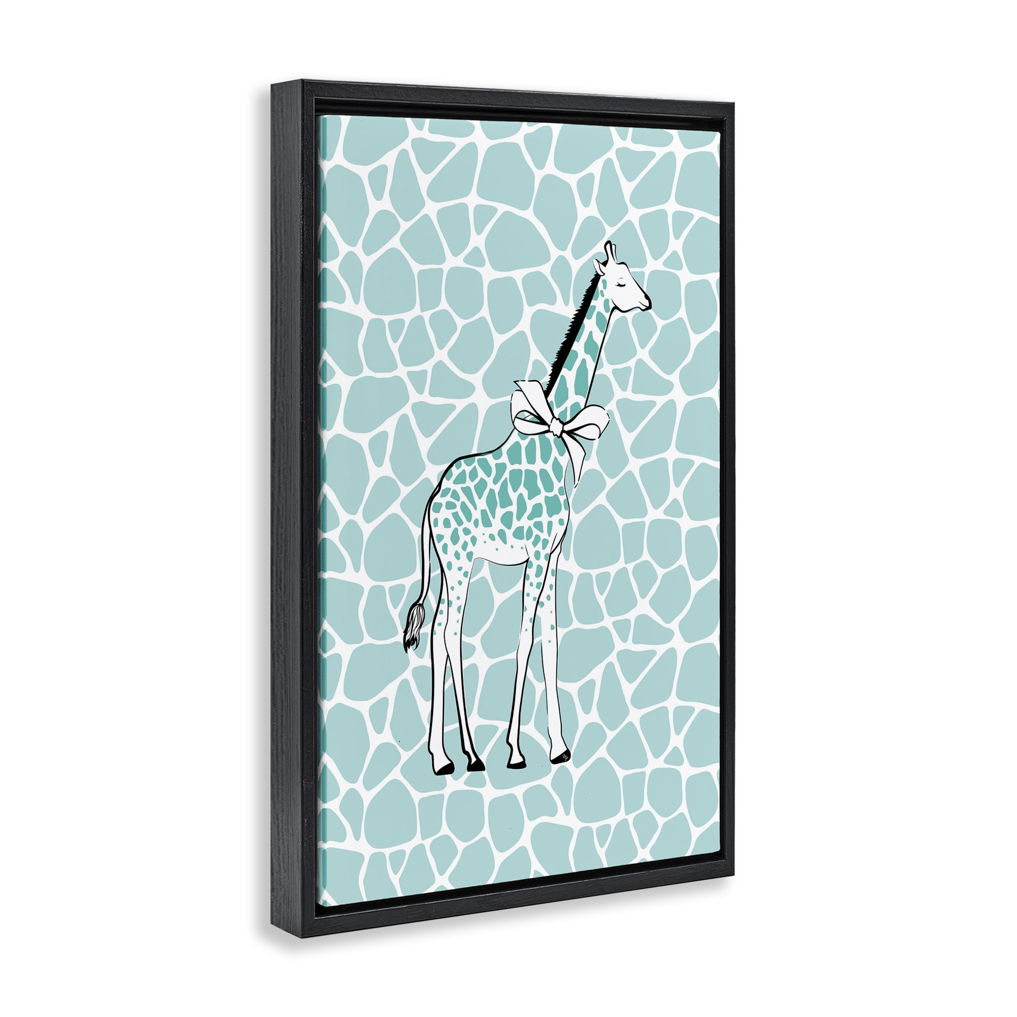 Stupell Industries Blue Patterned Glam Giraffe Animals & Insects Painting Black Floater Framed Canvas Art Print Wall Art, 17 x 25