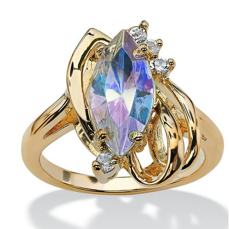 Clear Crystal Cocktail Ring - Marquise-Cut Aurora Borealis Crystal Cocktail Ring in 14k Gold-Plated
