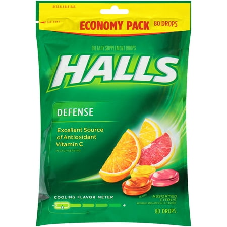 (2 Pack) Halls Defense, Assorted Citrus Vitamin C Drops, 80
