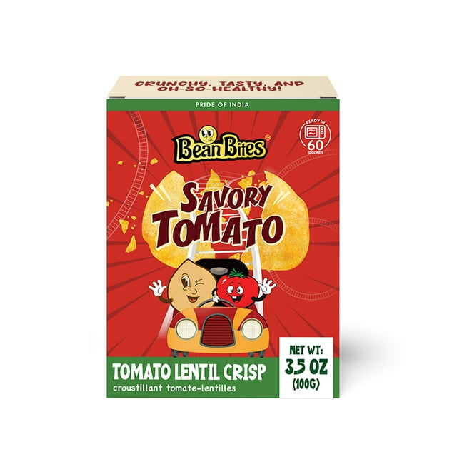 Bean Bites | Savory Tomato Lentil Crisp 3.53 oz (100 g) | Round Crunchy Bites | Sweet Tangy Taste | Plant Based Vegan Crackers, Gluten-Free Healthy Snack, Keto Chips By Pride of India