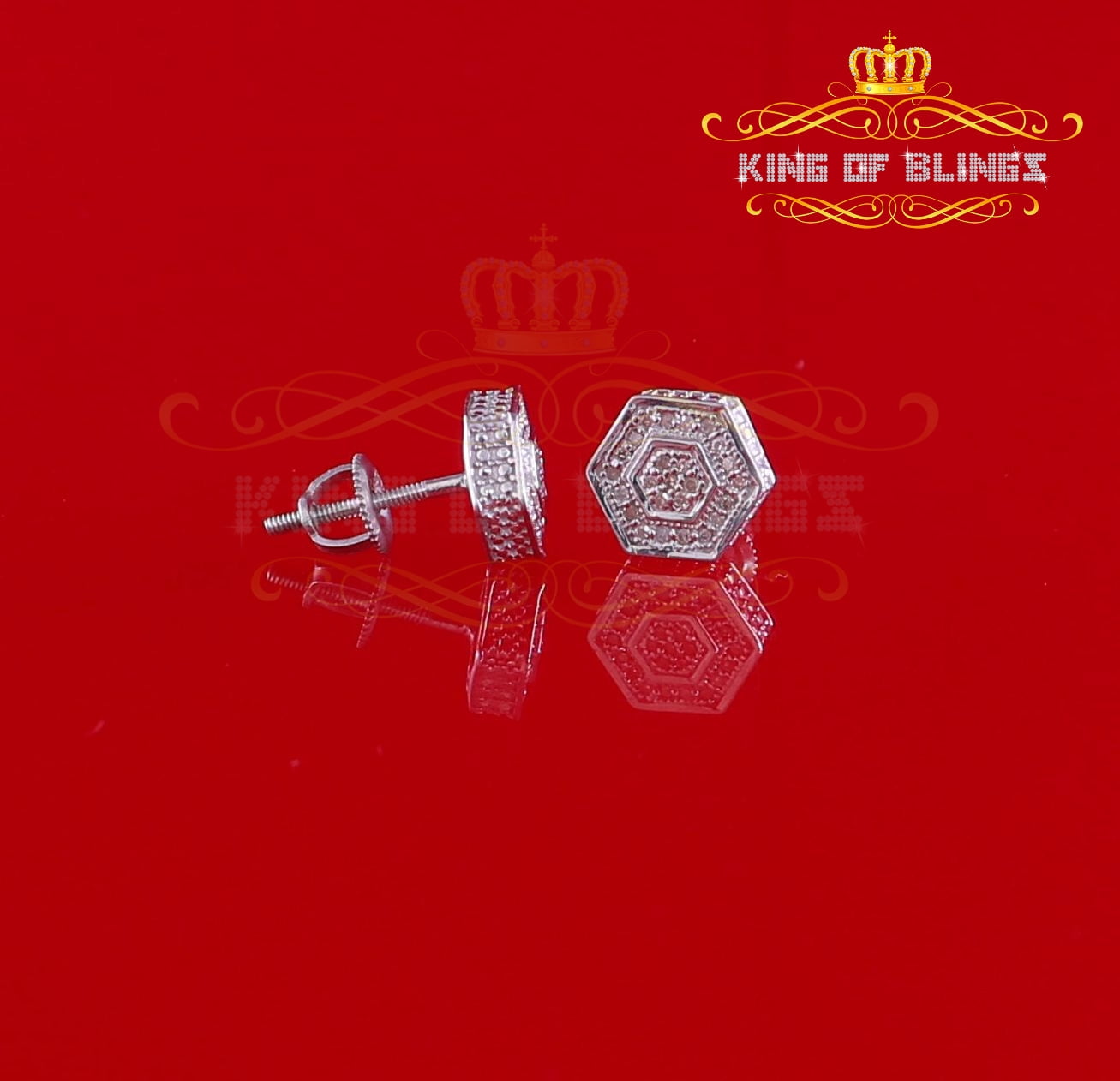 King of Bling's 0.10ct Diamond 925 Sterling Silver Hip Hop White Stud Earring For Men / Women