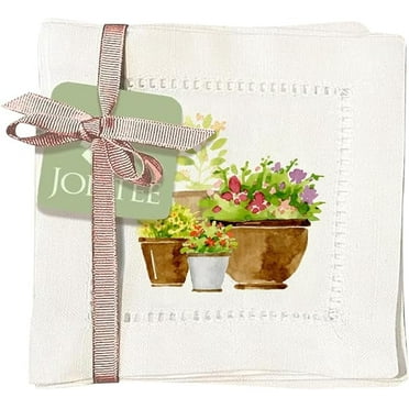 Jolitee Decorative Hemstitch Cocktail Napkins, 6"x6" Washable Linen-Like Cloth Napkins, Handmade for Entertaining and Everyday Use (Garden)