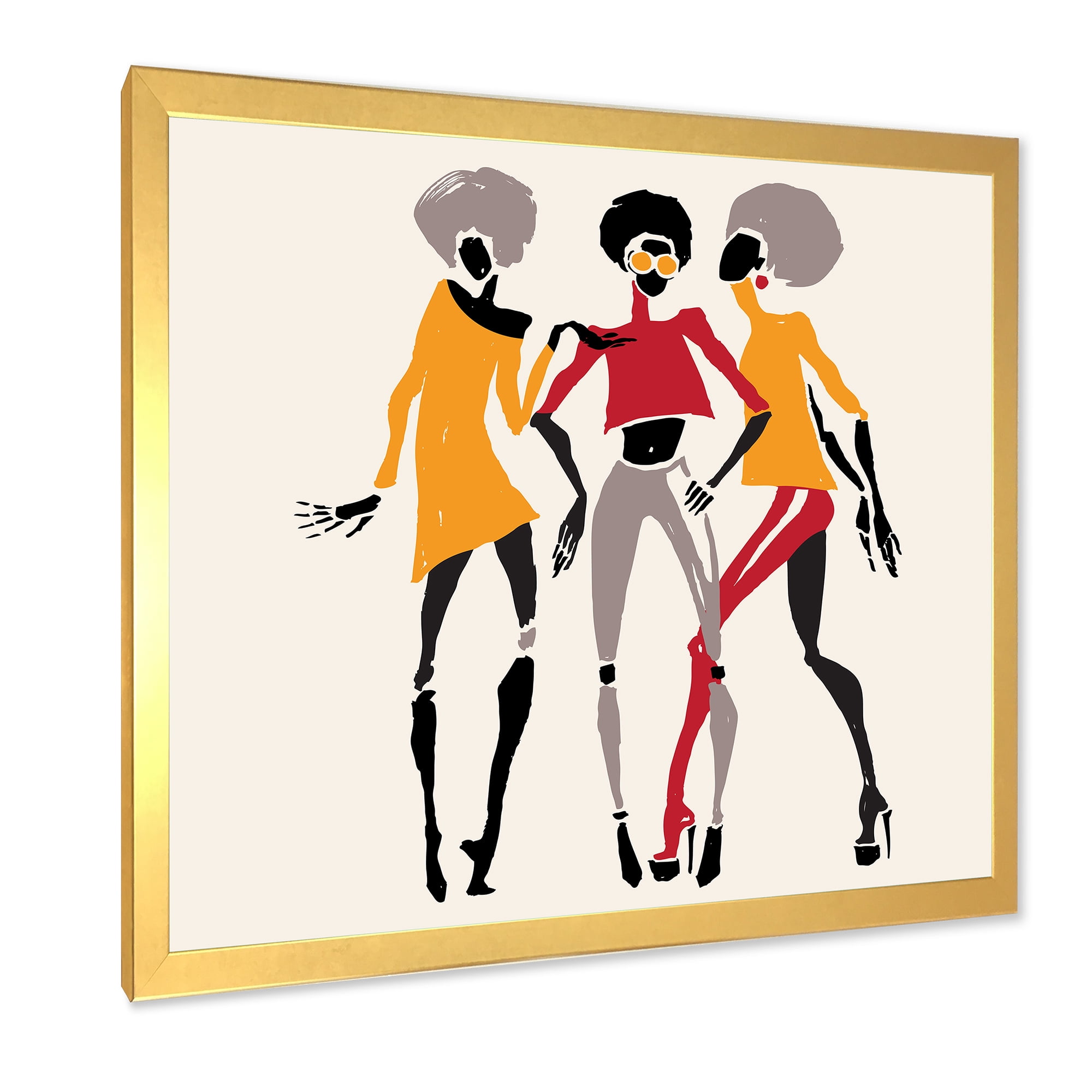 Designart 'African American Women Silhouettes Red and Yellow II' Modern Framed Art Print