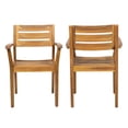 thumbnail image 3 of GZXS Classic Outdoor Dining Chair Set of 2, Solid Acacia Wood Armchairs with Slatted Back and Seat, Rustic Patio Seating for Porch or Backyard (Teak), 3 of 10