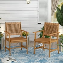 Sophia & William 2-Piece Acacia Wood Patio Dining Chairs with Rattan Seat & Back, Outdoor Patio Chairs