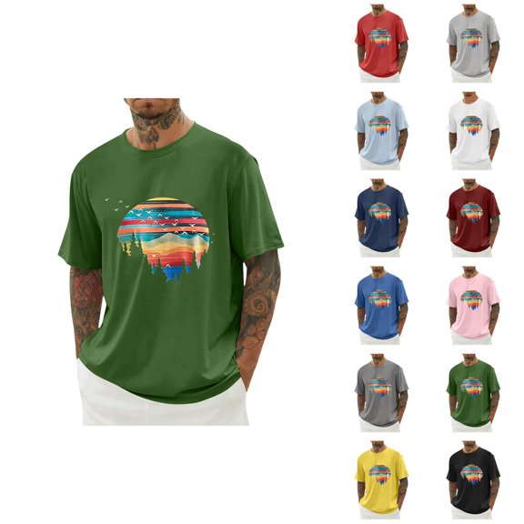 Mountain Graphic Tees for Men 2026 Summer Casual Short Sleeve Crewneck Hiking Camping T Shirts