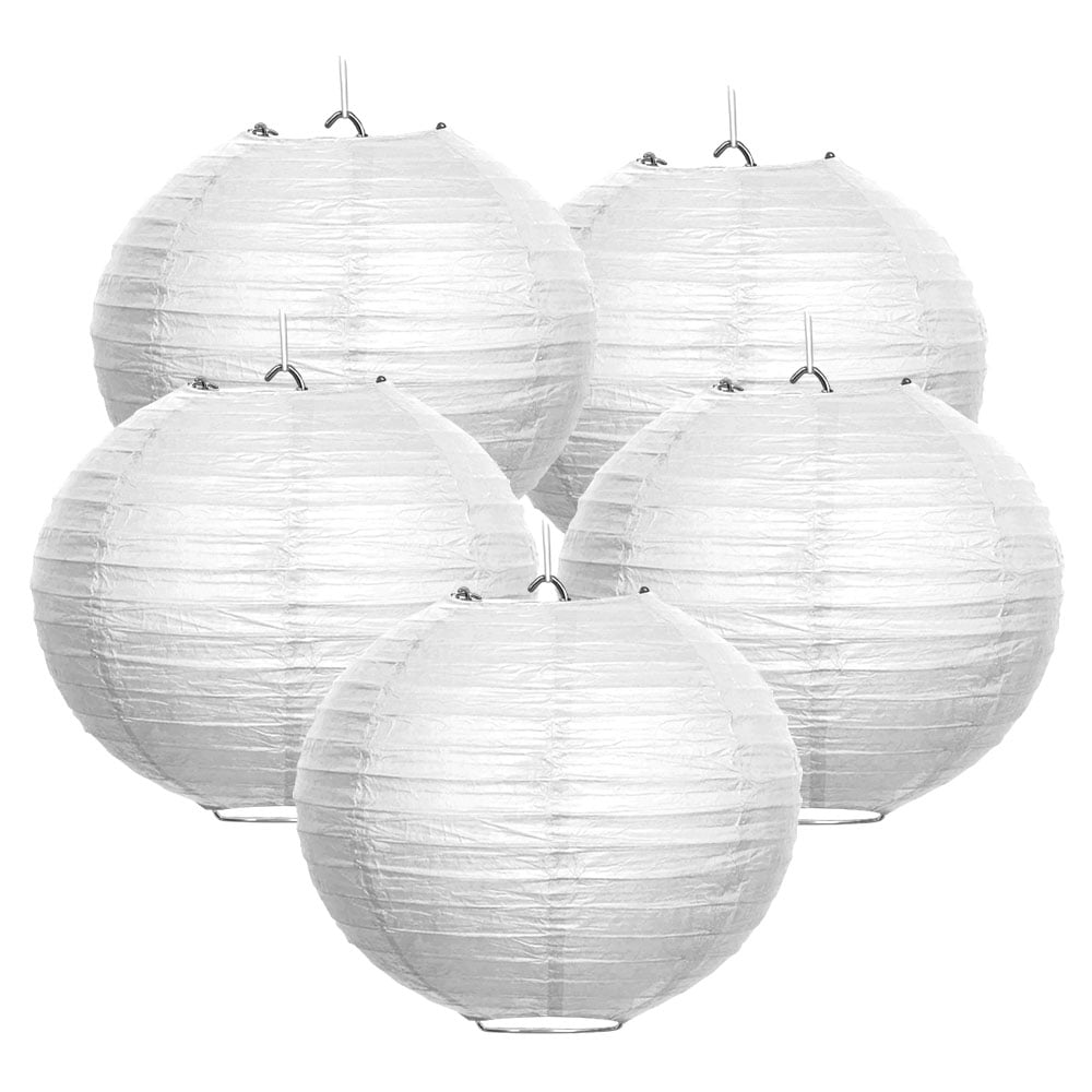 WIRESTER 5pcs Set White 8 inch Hanging Paper Lanterns Decorative Kit