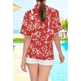 thumbnail image 4 of HAPPY BAY Button Down Shirt for Women Floral Summer Beach Party Tops Blouses Shirt Dressy Short Sleeve Dress Shirts Hawaiian T Shirts for Women L Bamboo Leafs, Red, 4 of 5