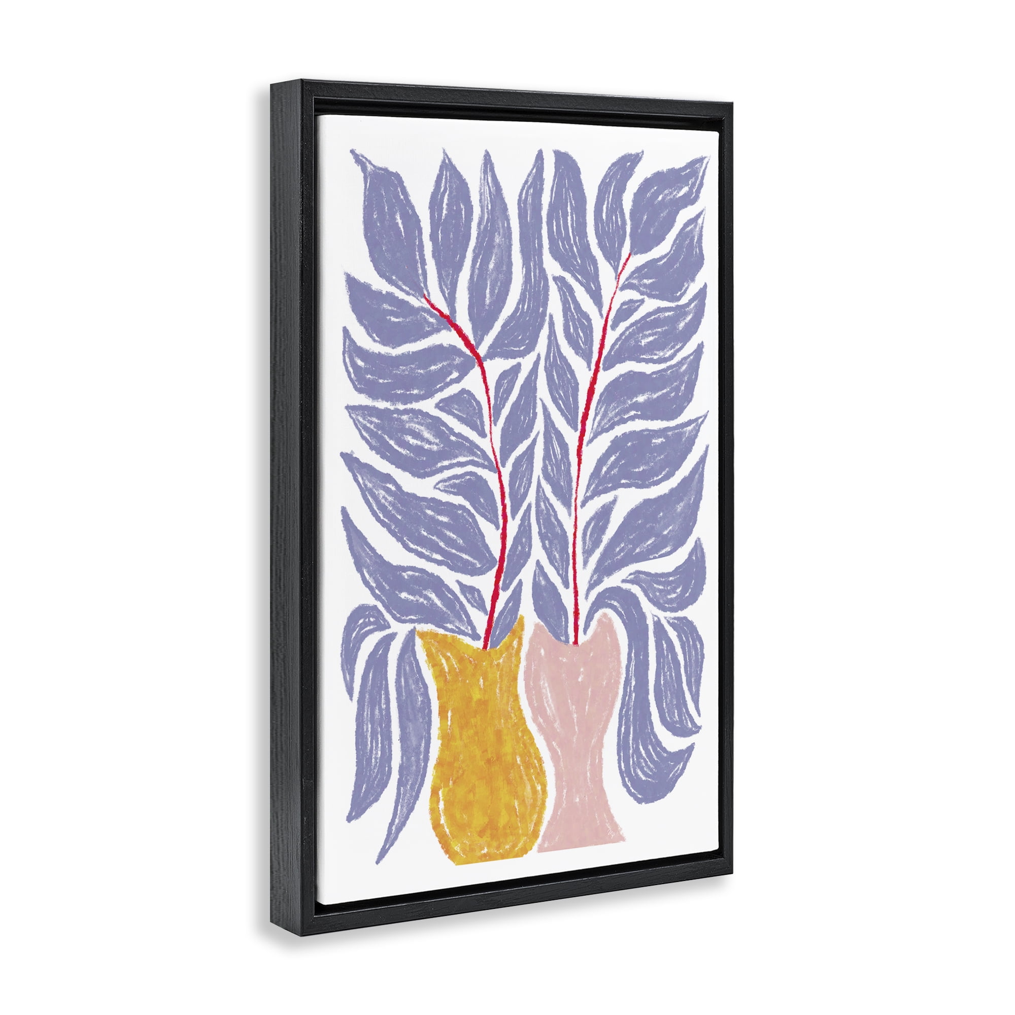 Stupell Industries Purple Leaves in Vases Plants & Flowers Painting Black Floater Framed Canvas Art Print Wall Art, 17 x 25