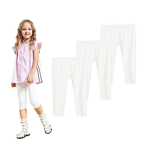 Toddler Little Girls Basic Capri Leggings 3pack-White-2T 