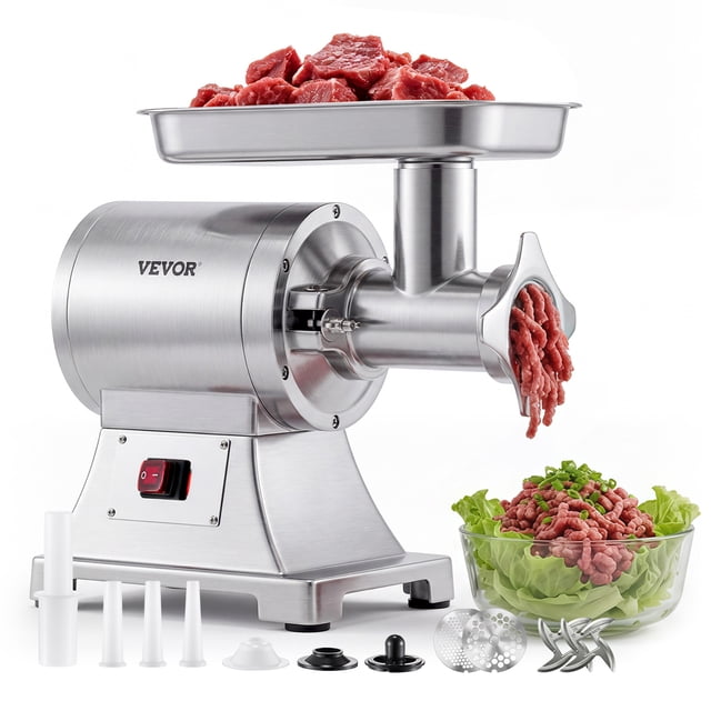 VEVOR Commercial Meat Grinder, 9.2 Lbs/Min Capacity, #12 Electric Meat Mincer with 2 Plates, 3 Sausage Stuffing Tubes & Kibbe Kit, 750W/1HP Sausage Maker, ETL Listed