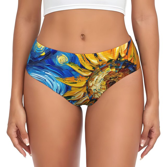 Balery vintage Starry Sunflower Ropa Interior de Algodón para Mujer con Dibujo – Braguitas Cómodas y Elásticas, Estilo Clásico-4X-Large