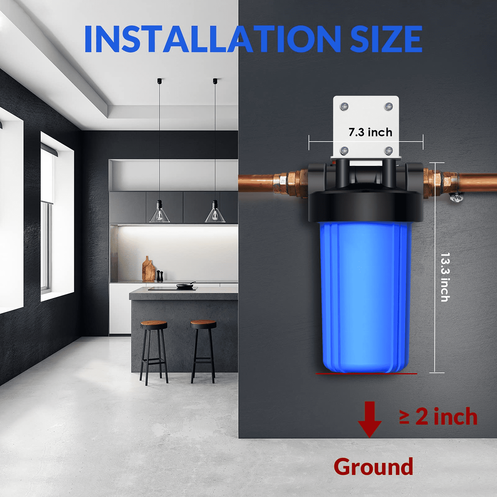 Whole House Water Filter System, SimPure 10-Inch Water Filtration for City Water, Well Water, Rainwater, 4.5" x 10", Blue