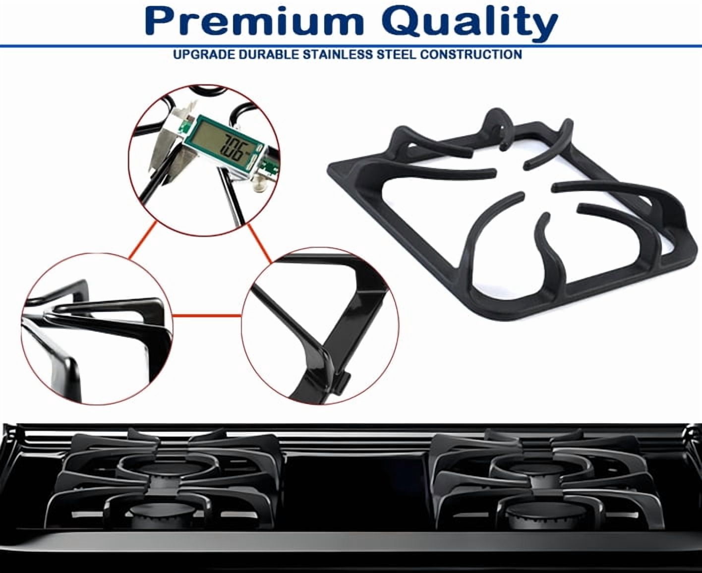 Burner Grates 16202405 for Frigidaire Stove Grate, Rack Grate Gas Range Parts Stove Surface Top Grate for Kenmore, 4 Pcs Cast Iron Stove Replacement Parts