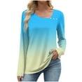 thumbnail image 5 of Arnsht Womens Printed Tops Casual Asymmetrical Neck Long Sleeve Shirts Button Cute Loose Fit Business Dressy Blouses Blue L, 5 of 7