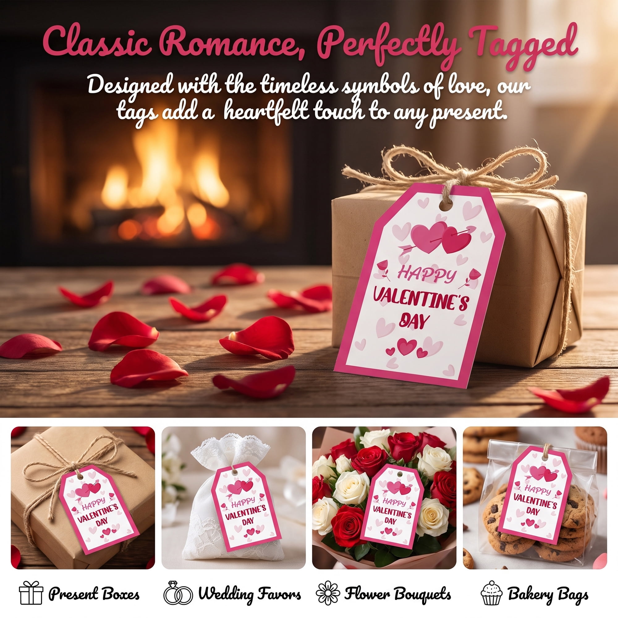 Unique Bargains Gift Tags with Twine for Present Wrapping and Crafting Linked Hearts 2" x 3.1"