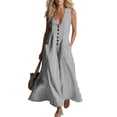 thumbnail image 4 of asdoklhq 4x Summer Dresses Women's Button Linen Loose Pocket Sleeveless Printed Long Dress Black 2X, 4 of 7