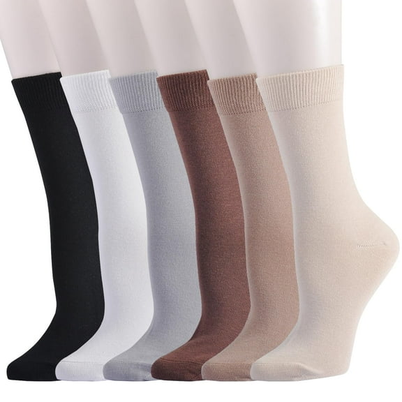 Women's Crew Socks - Soft Thin Seamless Viscose Dress Calf Socks for Business,Trouser Sox 6 Pairs