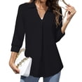 thumbnail image 2 of Baberdicy Oversized V-Neck Chiffon Top - 2025 Spring/Summer 3/4 Sleeve Flowy Blouse, European Style Loose Fit Tunic Shirt (Black | XL), 2 of 8