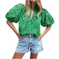 thumbnail image 2 of Liquidation & Promo, T-Shirt Blouse Décontractée à Manches Courtes Col Rond Mode Été pour Femmes, Confortable pour un Usage Quotidien Silhouette Élégante/100 % Polyester, Vert, Sopatenor, 2 of 9