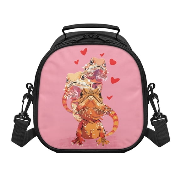 Pzuqiu Stacked Lizards Hearts Detachable Crossbody Strap Kids Lunch Bag for Outdoor Activities School, Removable Strap Children Lunch Tote