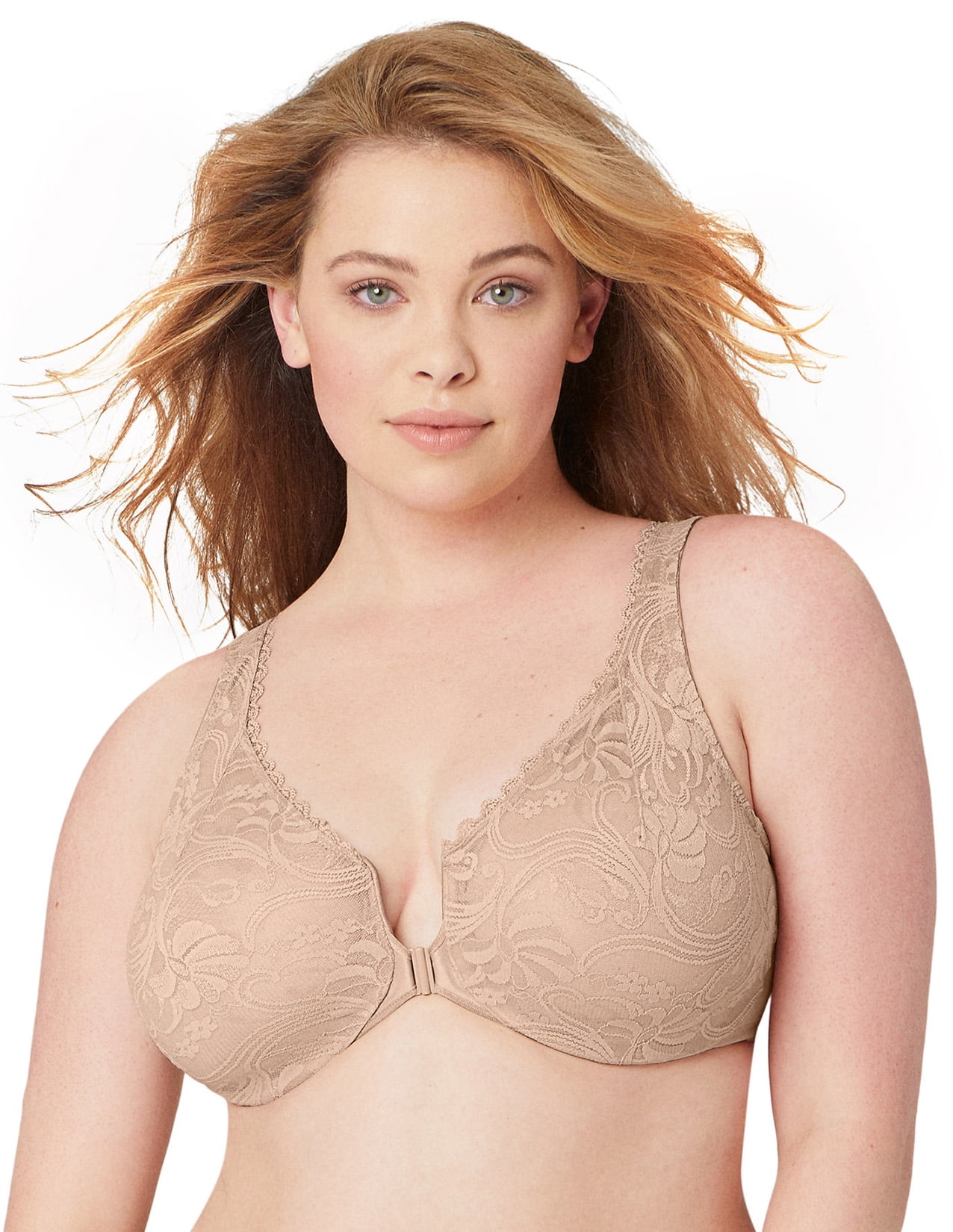 Glamorise Full Figure Plus Size Wonderwire Front Close Stretch Lace