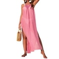 thumbnail image 4 of Lucakuins Mujeres Bikini Cover-ups Verano Color sólido Suelto Sin espalda Slit Halterneck Traje de baño para la playa Traje de baño Lucakuins  moda, 4 of 6