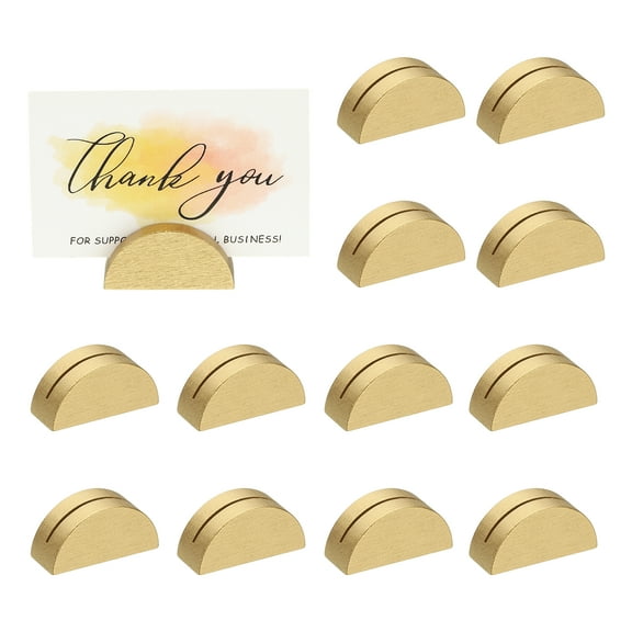 12 Pack Wood Place Card Holder, Wooden Table Number Holders Clip for Table Rustic Wedding Name Stands Sign Photo Menu Display Banquet Birthday Party, Half-Round Gold