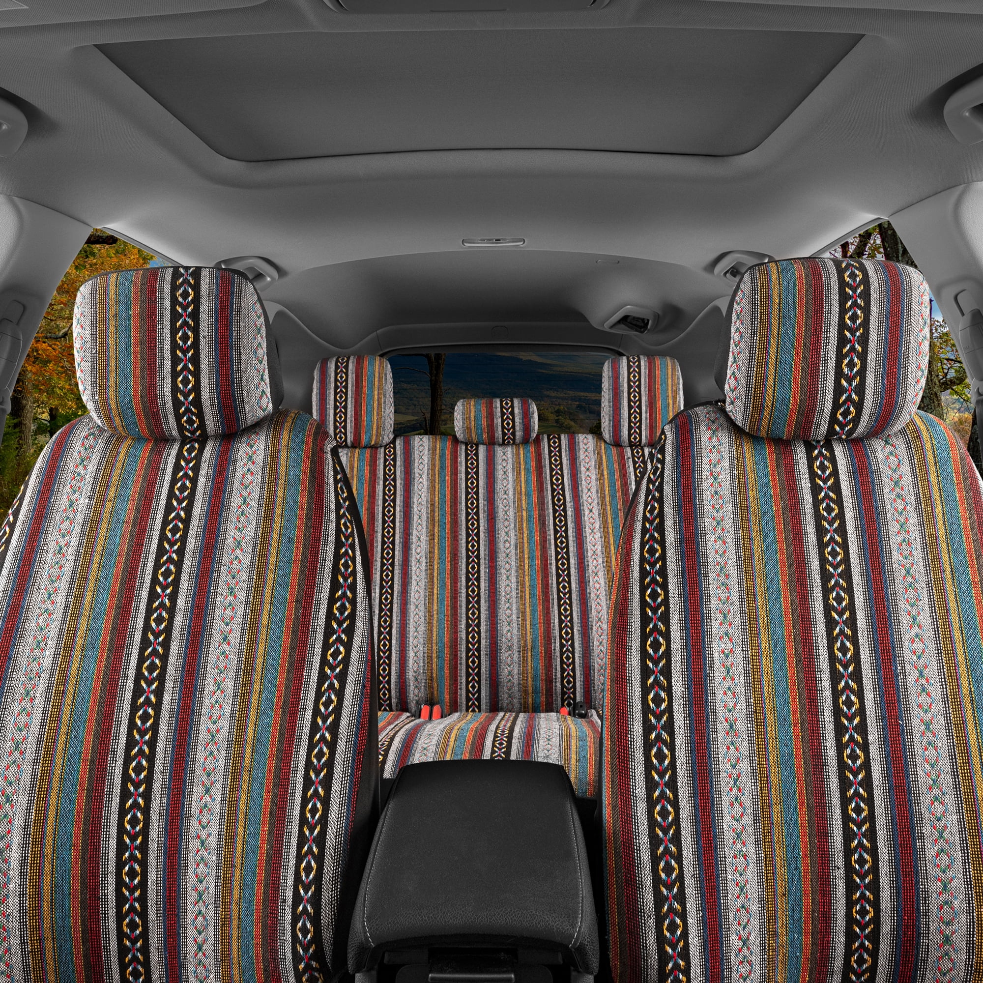 BDK Baja Blanket Car Seat Covers, Full Set with Steering Wheel Cover - Woven Saddle Blanket Style Front and Back Bench Seat Cover, Fits Most Car Truck Van and SUV