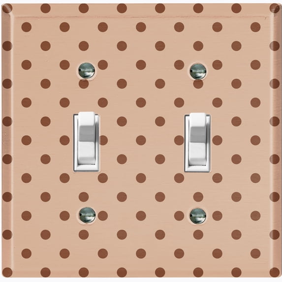 Metal Light Switch Wall Plate Outlet Cover (Brown Polka Dots Pattern Coffee Beige - Double Toggle)