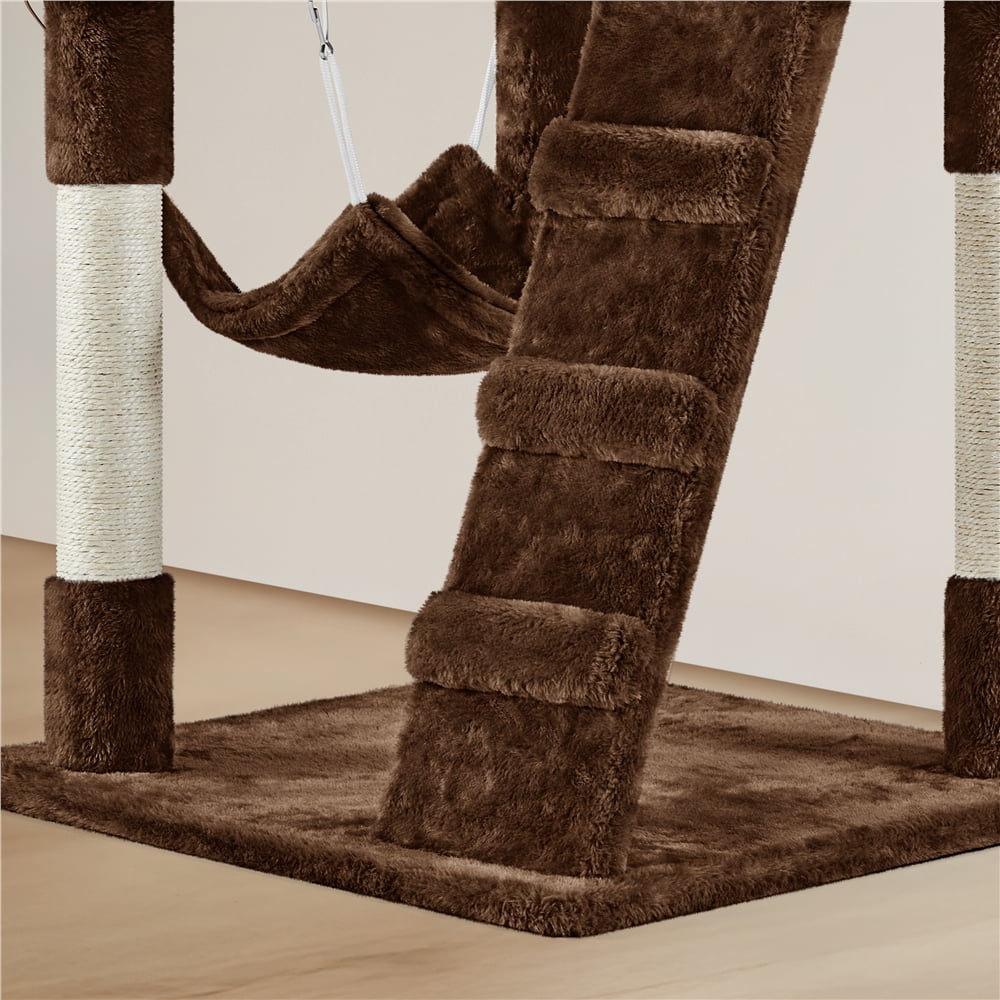 Yaheetech 53.6'' H Multilevel Cat Tree with Ladder, Condo, and Basket, Brown