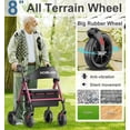 thumbnail image 3 of Andadores HOMLAND para personas mayores con asiento, andador plegable con ruedas, marco de aluminio reforzado, ruedas grandes de goma de 20 cm para todo terreno, andador ligero con ruedas y altura aju, 3 of 5