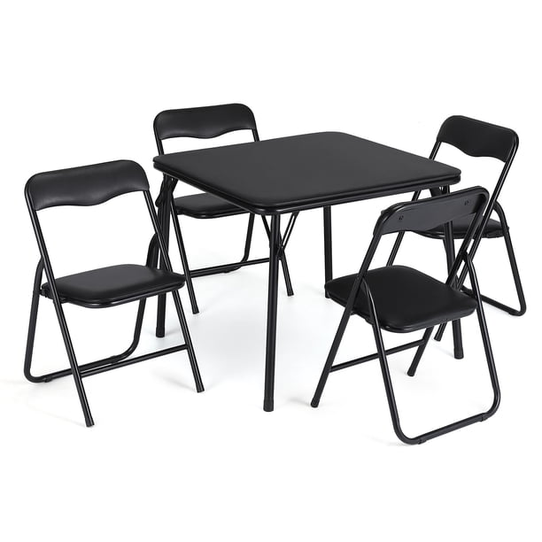 Yeshouse Conjunto moderno de mesa y sillas plegables para juegos de cartas, sillas acolchadas de cuero, estructura de acero resistente, mesa plegable cuadrada para comedor o sala de juegos