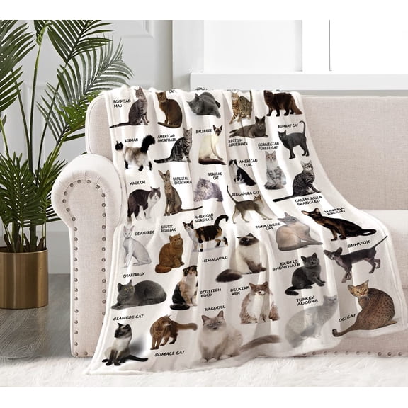 Cute Cat Blanket for Mens Womens, Ultra Soft Adults Cat Throw Blanket for Cat Lovers, Lightweight Cozy Cat Gifts Blanket for Christmas Thanksgiving Bed Couch Sofa 60x80in