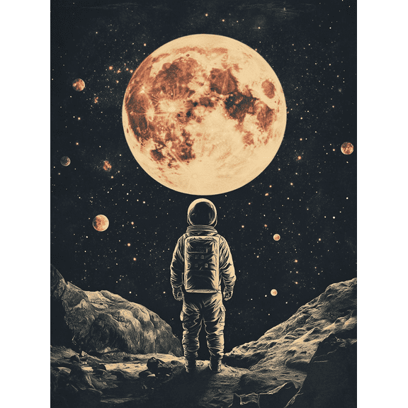 Astronaut Moon Canvas Print/Wall Art，Suitable for Living Room，Bedroom，Office，Study，Apartment Decor